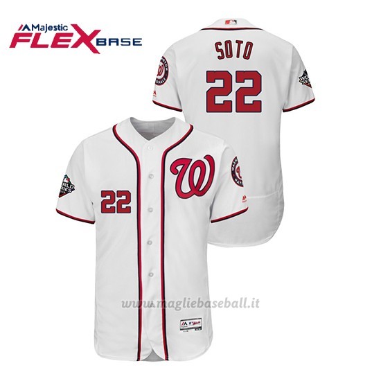 Maglia Baseball Uomo Washington Nationals 22 Juan Soto 2019 World Series Bound Flex Base Bianco